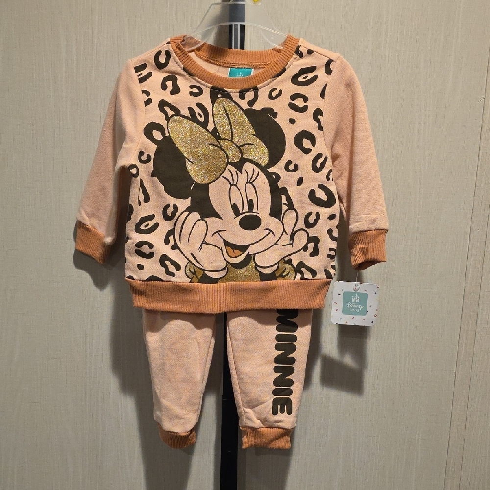 (J7) Disney Light Pink and Black Minnie Mouse Kids Matching Set Sz 18 Mths